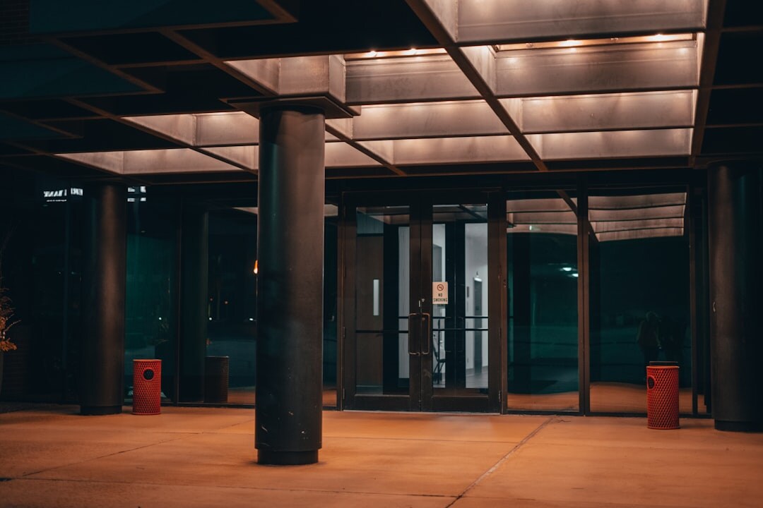 luxury hotel entrance at night