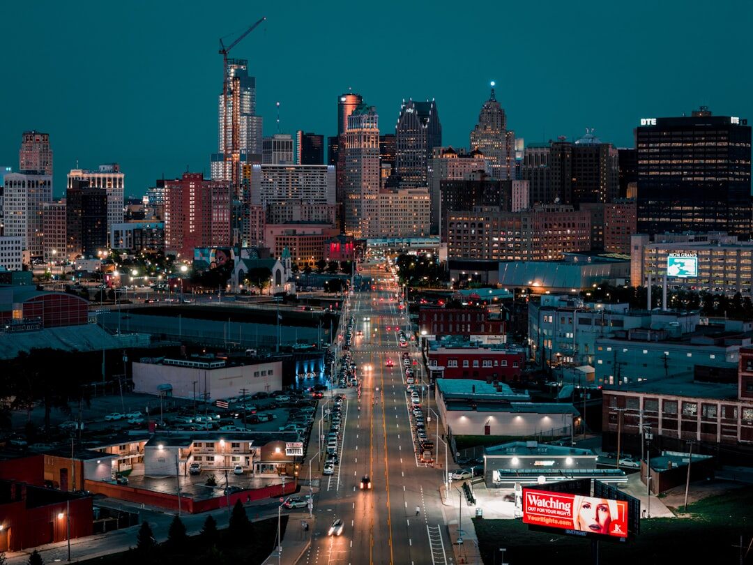 city skyline at dusk